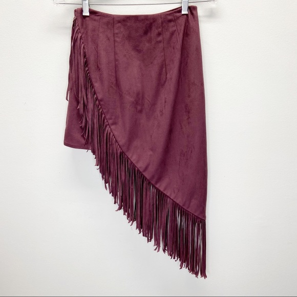 Express Faux Suede Asymmetrical Fringe Mini Skirt - Picture 3 of 7